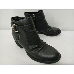 Dr. Scholls Black Faux Leather Jolly Ankle Boots Adjustable Strap Sz 6.5